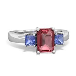 Pink Tourmaline Three Stone Emerald-Cut Trellis 14K White Gold ring R4021