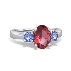 Pink Tourmaline Three Stone Oval Trellis 14K White Gold ring R4024