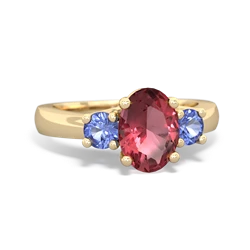 Pink Tourmaline Three Stone Oval Trellis 14K Yellow Gold ring R4024