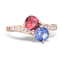 Pink Tourmaline Channel Set Two Stone 14K Rose Gold ring R5303