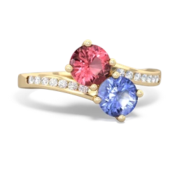 Pink Tourmaline Channel Set Two Stone 14K Yellow Gold ring R5303