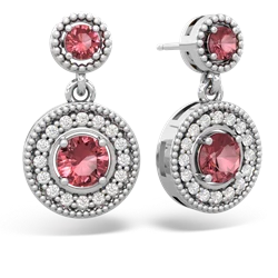 Pink Tourmaline Halo Dangle 14K White Gold earrings E5319