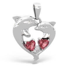 Pink Tourmaline Dolphin Heart 14K White Gold pendant P5820