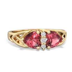 Pink Tourmaline Celtic Knot Double Heart 14K Yellow Gold ring R5040