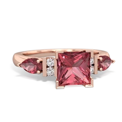 Lab Ruby 6Mm Princess Eternal Embrace Engagement 14K Rose Gold ring C2002