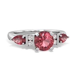 Pink Tourmaline 6Mm Round Eternal Embrace Engagement 14K White Gold ring R2005