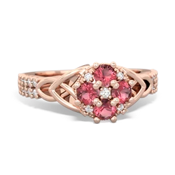 Pink Tourmaline Celtic Knot Cluster Engagement 14K Rose Gold ring R26443RD