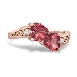 Pink Tourmaline Snuggling Hearts 14K Rose Gold ring R2178