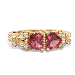 Pink Tourmaline Diamond Butterflies 14K Yellow Gold ring R5601