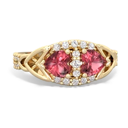 Pink Tourmaline Sparkling Celtic Knot 14K Yellow Gold ring R2645