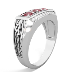 Lab Ruby Three Stone Tire Tread Men's 14K White Gold ring R0520