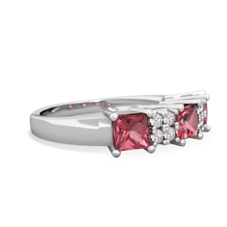 Garnet Three Stone Diamond Cluster 14K White Gold ring R2592