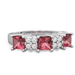 Lab Ruby Three Stone Diamond Cluster 14K White Gold ring R2592