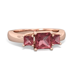 Lab Pink Sapphire Three Stone Trellis 14K Rose Gold ring R4015