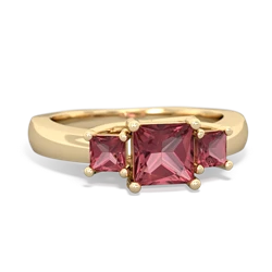 Lab Pink Sapphire Three Stone Trellis 14K Yellow Gold ring R4015