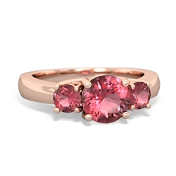 Pink Tourmaline Three Stone Round Trellis 14K Rose Gold ring R4018