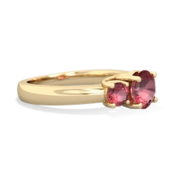 Lab Pink Sapphire Three Stone Round Trellis 14K Yellow Gold ring R4018