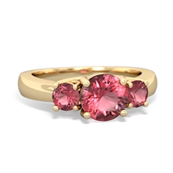 Lab Pink Sapphire Three Stone Round Trellis 14K Yellow Gold ring R4018