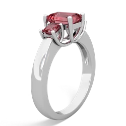 Garnet Three Stone Emerald-Cut Trellis 14K White Gold ring R4021