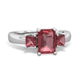 Pink Tourmaline Three Stone Emerald-Cut Trellis 14K White Gold ring R4021