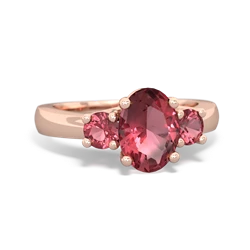 Pink Tourmaline Three Stone Oval Trellis 14K Rose Gold ring R4024