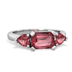 Pink Tourmaline Three Stone 14K White Gold ring R5235