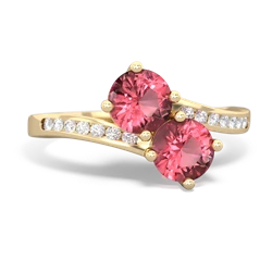 Pink Tourmaline Channel Set Two Stone 14K Yellow Gold ring R5303