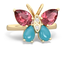 Pink Tourmaline Butterfly 14K Yellow Gold ring R2215