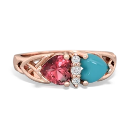 Pink Tourmaline Celtic Knot Double Heart 14K Rose Gold ring R5040