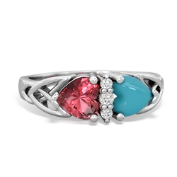 Pink Tourmaline Celtic Knot Double Heart 14K White Gold ring R5040