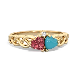 Pink Tourmaline Heart To Heart Braid 14K Yellow Gold ring R5870