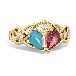 Pink Tourmaline 'One Heart' Celtic Knot Claddagh 14K Yellow Gold ring R5322