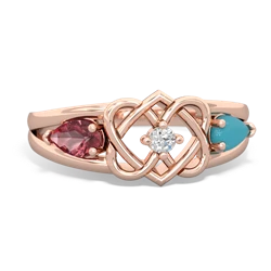 Pink Tourmaline Hearts Intertwined 14K Rose Gold ring R5880