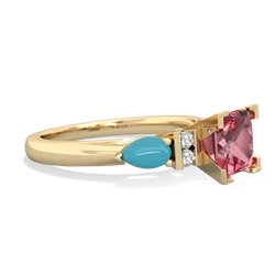 Pink Tourmaline 6Mm Princess Eternal Embrace Engagement 14K Yellow Gold ring C2002