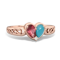 Pink Tourmaline Filligree 'One Heart' 14K Rose Gold ring R5070