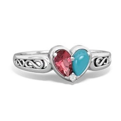 Pink Tourmaline Filligree 'One Heart' 14K White Gold ring R5070