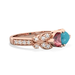 Pink Tourmaline Diamond Butterflies 14K Rose Gold ring R5601