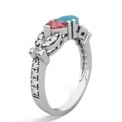 Pink Tourmaline Diamond Butterflies 14K White Gold ring R5601