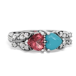 Pink Tourmaline Diamond Butterflies 14K White Gold ring R5601