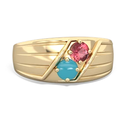 Pink Tourmaline Men's Streamline 14K Yellow Gold ring R0460