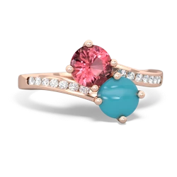 Pink Tourmaline Channel Set Two Stone 14K Rose Gold ring R5303