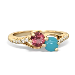 Pink Tourmaline Infinity Pave Two Stone 14K Yellow Gold ring R5285