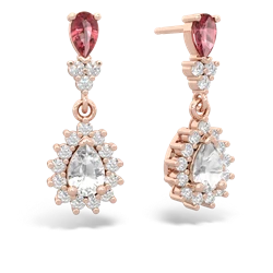 Pink Tourmaline Halo Pear Dangle 14K Rose Gold earrings E1882