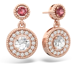 Pink Tourmaline Halo Dangle 14K Rose Gold earrings E5319