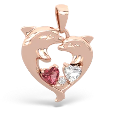 Pink Tourmaline Dolphin Heart 14K Rose Gold pendant P5820