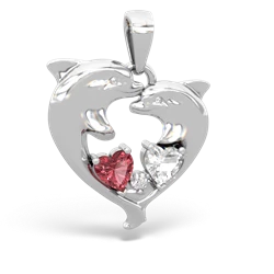 Pink Tourmaline Dolphin Heart 14K White Gold pendant P5820