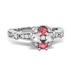 Pink Tourmaline Sparkling Tiara Cluster 14K White Gold ring R26293RD