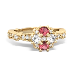 Pink Tourmaline Sparkling Tiara Cluster 14K Yellow Gold ring R26293RD