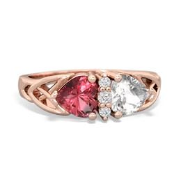 Pink Tourmaline Celtic Knot Double Heart 14K Rose Gold ring R5040