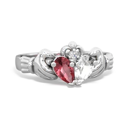 Pink Tourmaline 'Our Heart' Claddagh 14K White Gold ring R2388